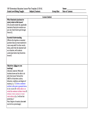 USF Elementary Education Lesson Plan Template