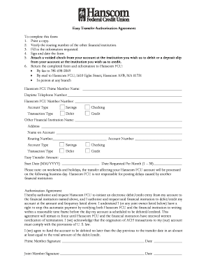 Easy Transfer Authorization Agreement