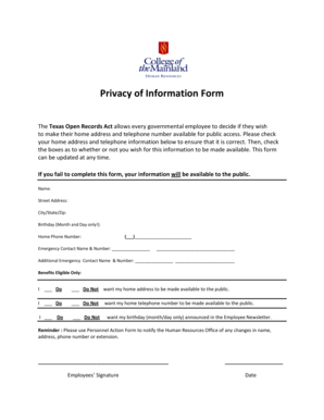 Texas Privacy of Information Form