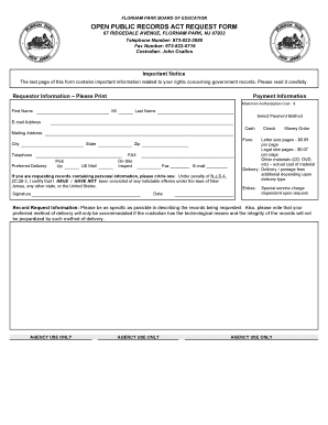 New Jersey Open Public Records Act Request Form