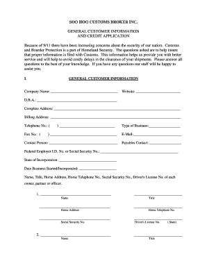 General Customer Information and Credit Application