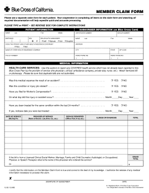 Blue Cross Member Claim Form