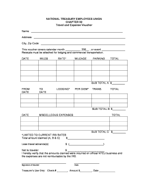National Treasury Employees Union Travel and Expense Voucher