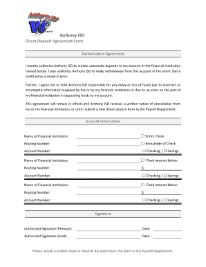 Direct Deposit Agreement Form