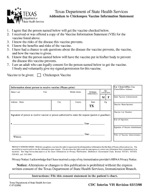 Texas Chickenpox Vaccine Consent Form