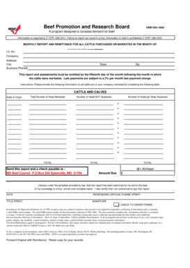Beef Marketing Monthly Report and Remittance