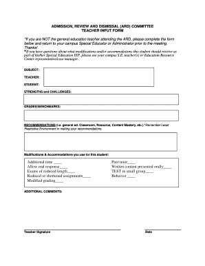 Teacher Input Form for ARD Committee
