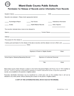 Miami-Dade Student Records Release Permission