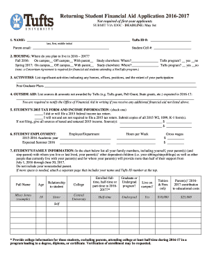 Returning Student Financial Aid Application