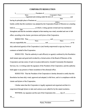 Corporate Resolution for Authorized Signing