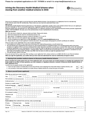 Discovery Health Medical Scheme Application Form