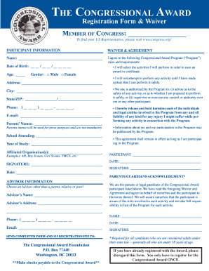 Congressional Award Registration Form & Waiver