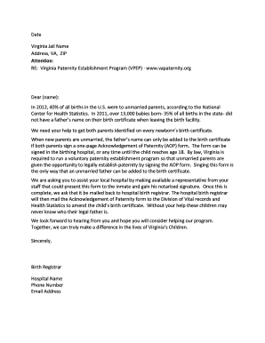Virginia Paternity Establishment Program Request Letter