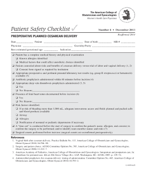 Preoperative Planned Cesarean Delivery Checklist