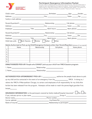 YMCA Participant Emergency Information Packet