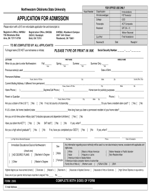 Northwestern Oklahoma State University Application for Admission