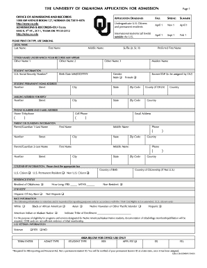 University of Oklahoma Freshman Application Form