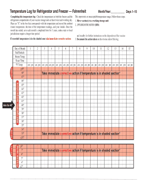 Vaccine Storage Temperature Log