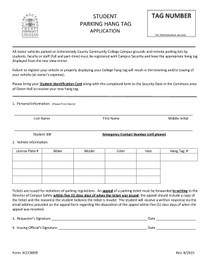 Schenectady County Community College Parking Hang Tag Application