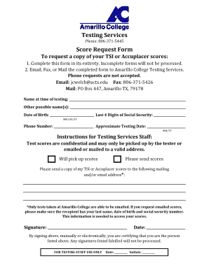 Amarillo College Score Request Form