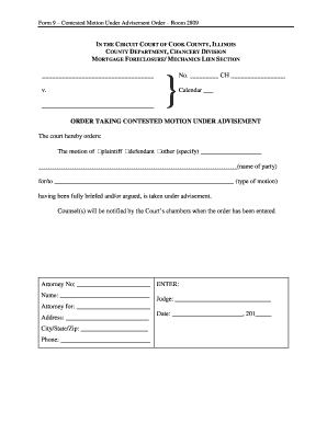 Contested Motion Under Advisement Order