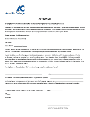 Texas Bacterial Meningitis Immunization Exemption Affidavit