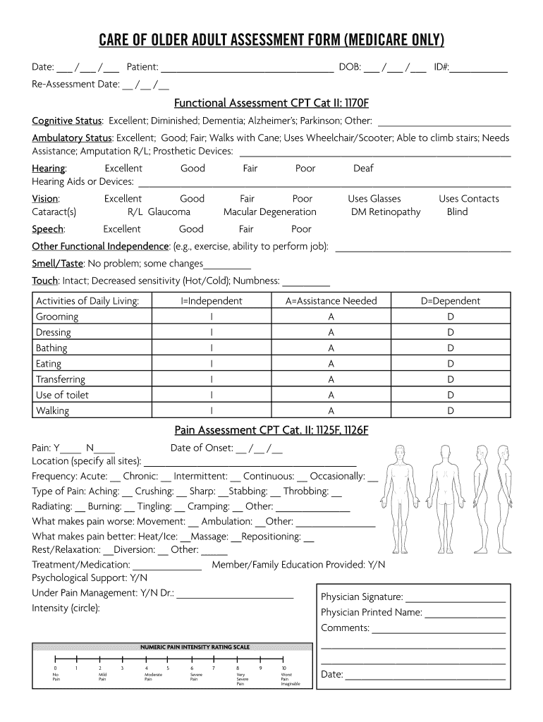 Fillable Online CARE OF OLDER ADULT ASSESSMENT FORM MEDICARE ONLY Fax