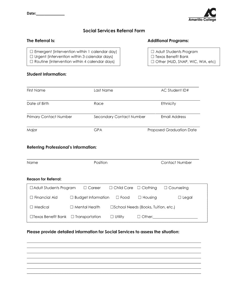 Fillable online actx social services referral form fax email print