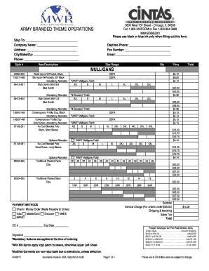 Cintas Uniform Order Form
