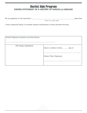 SWORN STATEMENT OF A HISTORY OF VARICELLA DISEASE - actx