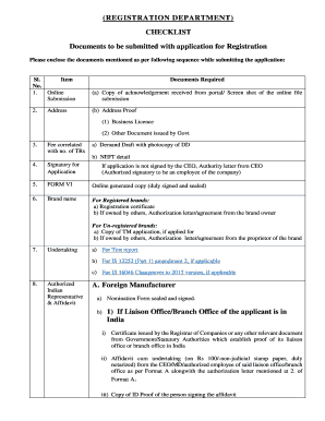 Bureau of Indian Standards Registration Checklist