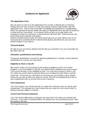 UK Job Application Form