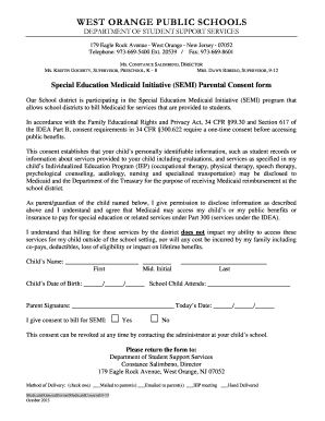 Special Education Medicaid Initiative Parental Consent Form