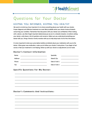 Questions for Your Doctor Form