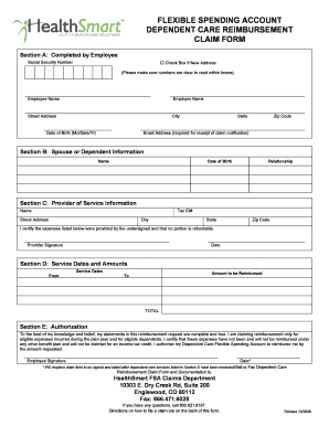 Flexible Spending Account Dependent Care Reimbursement Claim Form