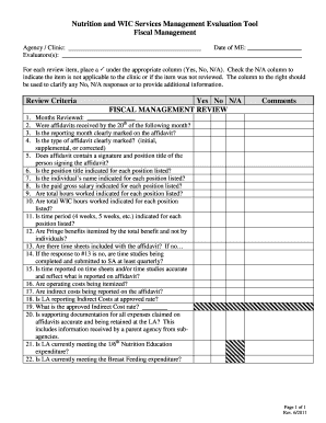 WIC Fiscal Management Evaluation Tool