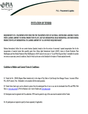 INVITATION OF TENDER - Pakistan International Airlines