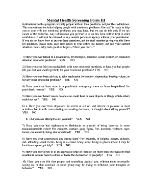 Mental Health Screening Form III