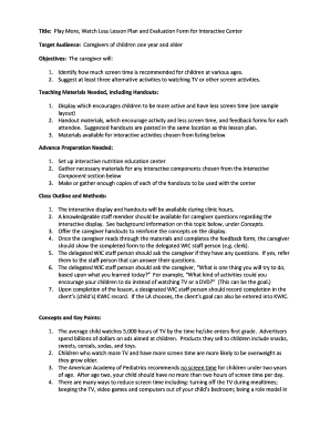 Play More, Watch Less Lesson Plan and Evaluation Form