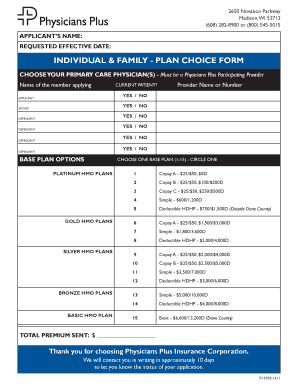 Physicians Plus Individual & Family Plan Choice Form