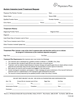 Autism Intensive Level Treatment Request