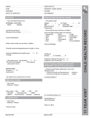 11 Year Visit Child Health Record