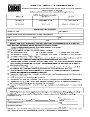 Minnesota Certificate of Death Application