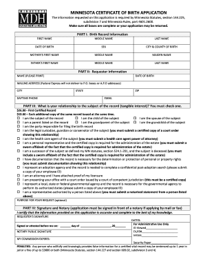 Minnesota Certificate of Birth Application