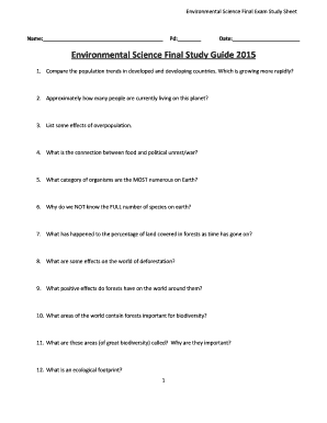 Environmental Science Final Exam Study Sheet