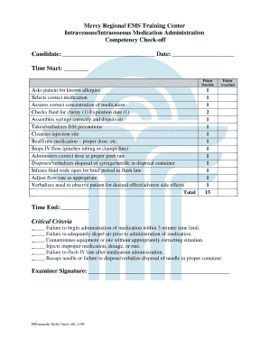 Intravenous Medication Administration Competency Check-off