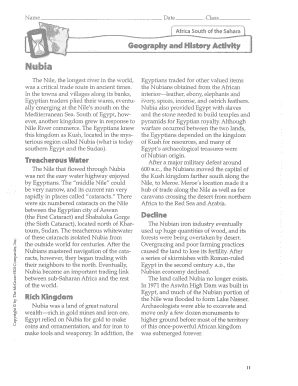 Nubia Geography and History Activity
