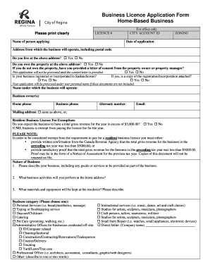 Business Licence Application Form Home-Based Business