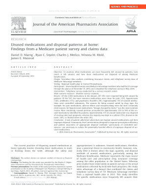 Unused medications and disposal patterns at home Journal of the American Pharmacists Association 56 2016 41-52 doi - japha