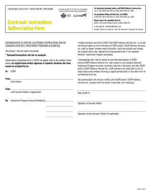 Canadian Dentists' Investment Program Authorization Form